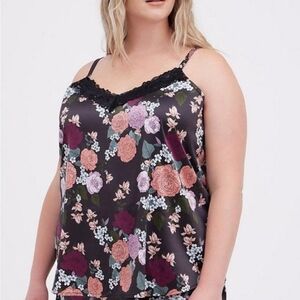 Torrid Floral Lace Trim Pajama Top - Black and Pink